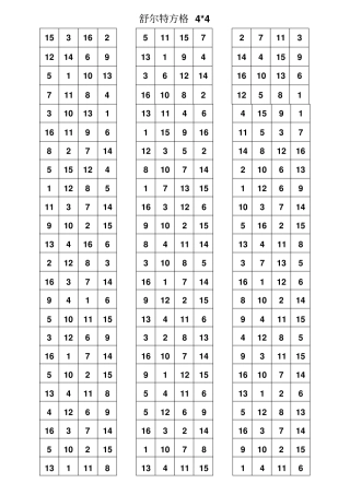 舒尔特方格4×4