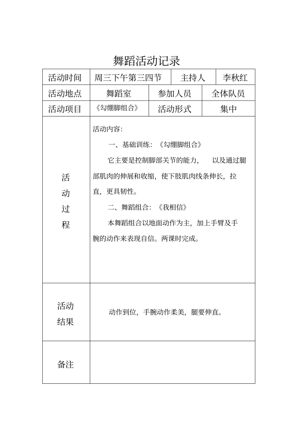 舞蹈兴趣小组活动记录_第2页