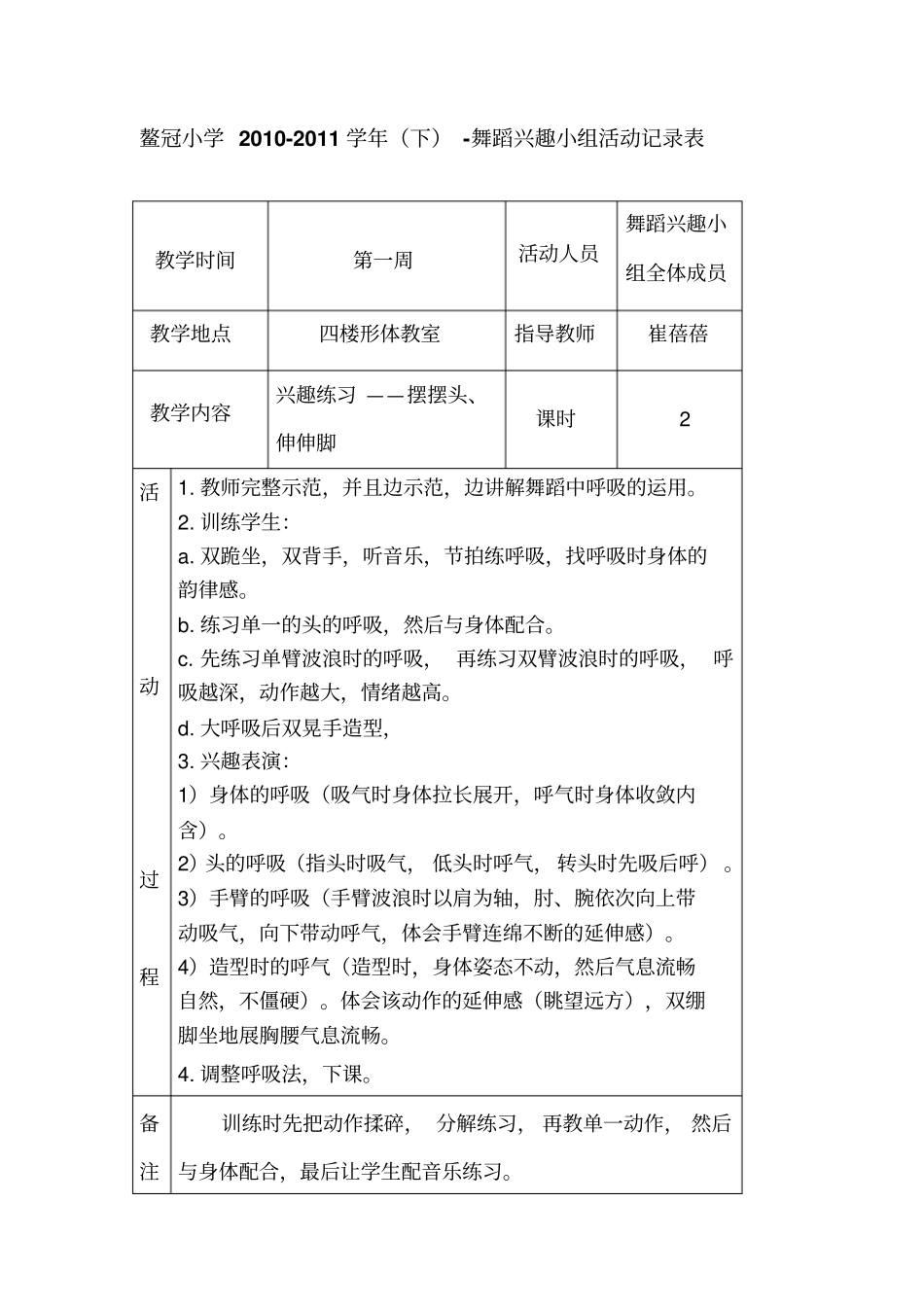 舞蹈兴趣小组活动记录表下_第1页