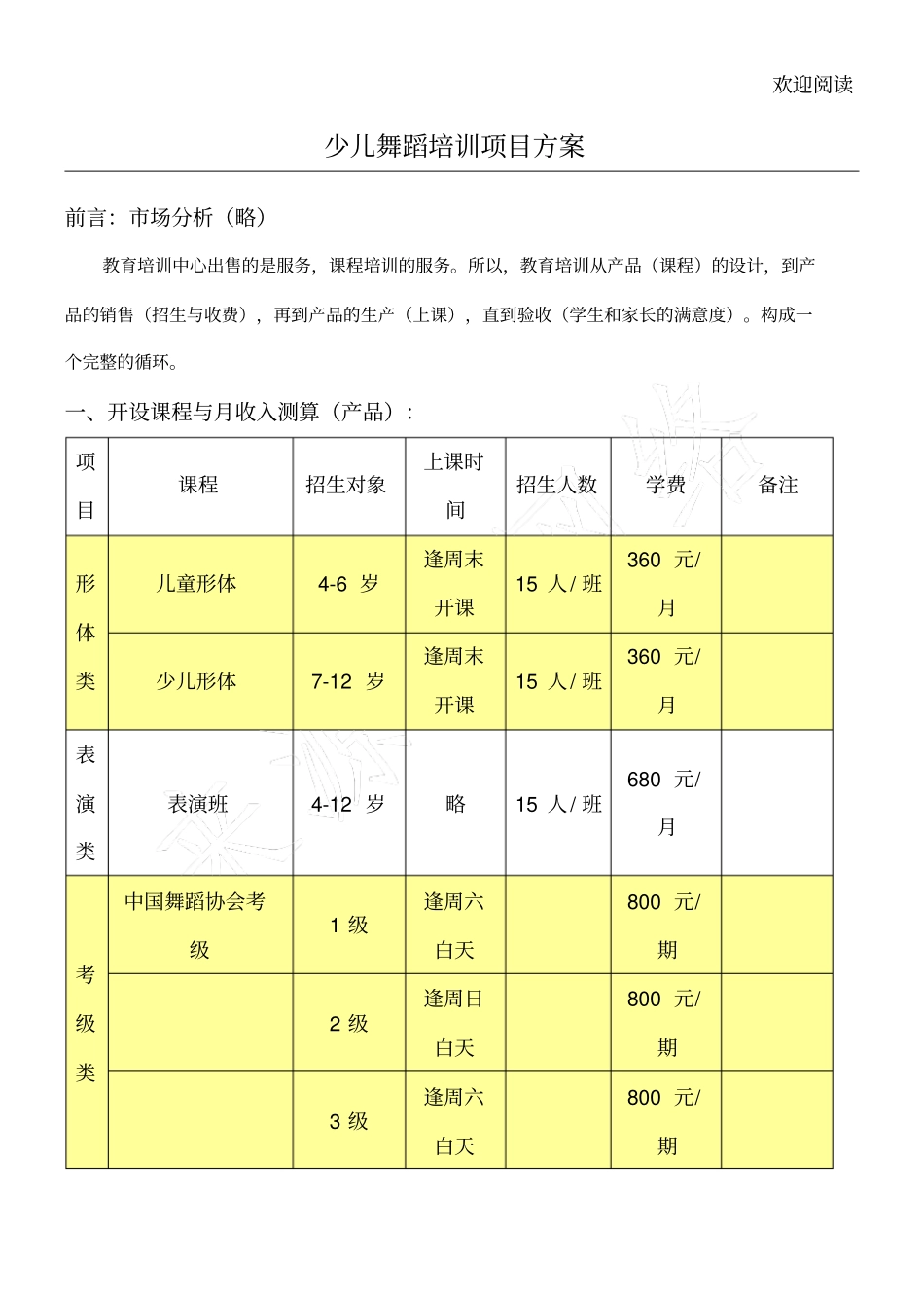 舞蹈培训中心运营方案_第1页