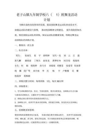 舞龙活动计划