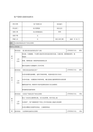 航材院综合管理部资产管理专责职务说明书