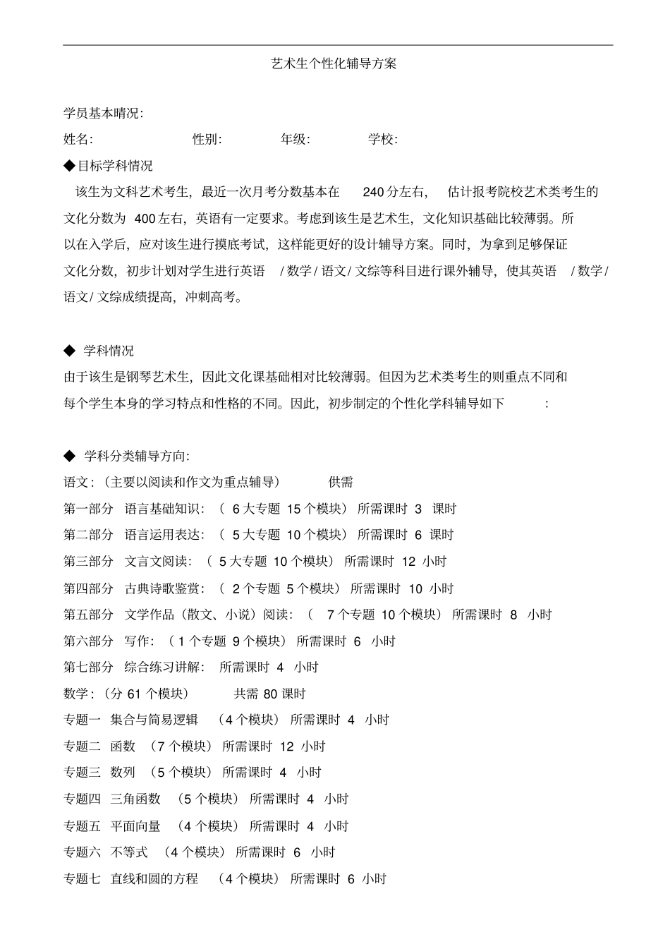 艺术生高三高考辅导方案_第1页