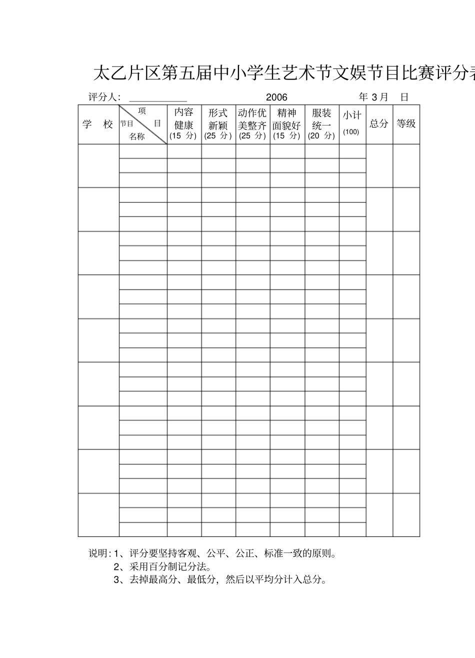 艺术节文娱节目比赛评分表_第1页