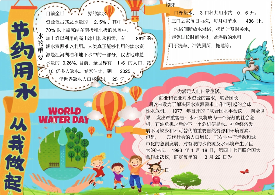 节约用水爱护水源从我做起小报手抄报模板_第1页