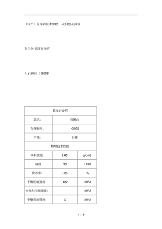 花岗岩技术参数