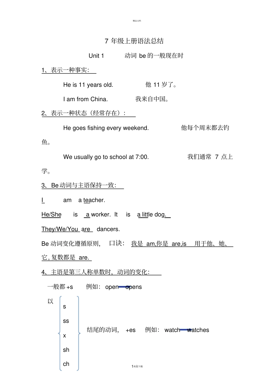 苏教版--新译林英语7年级上册语法总结_第1页