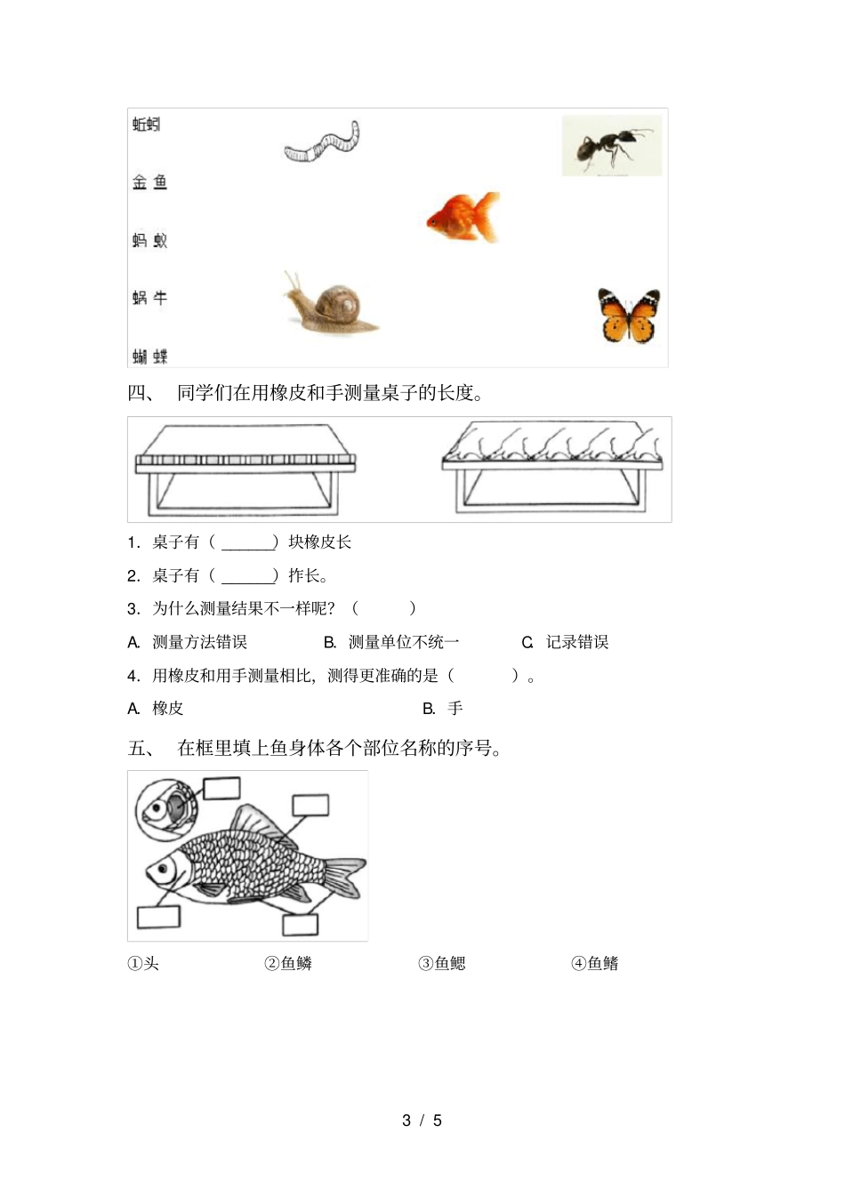 苏教版一年级科学上册期末考试卷及答案【】_第3页