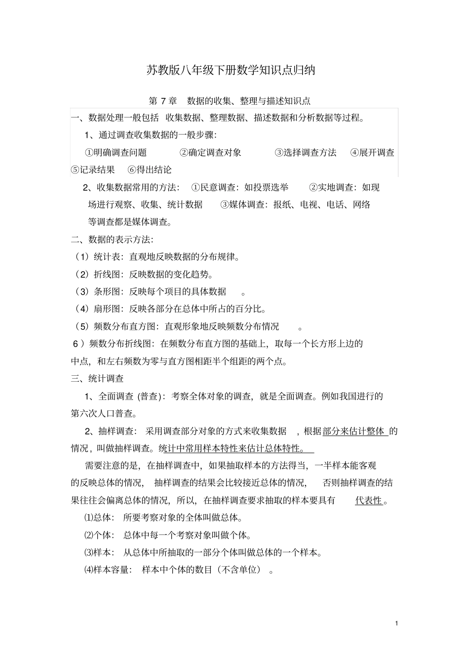 苏教版八年级数学下册知识点详细精华版_第1页