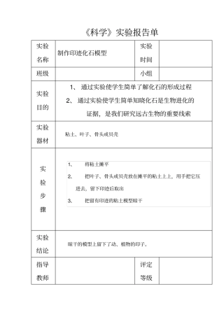 苏教版六年级下册科学试验报告单