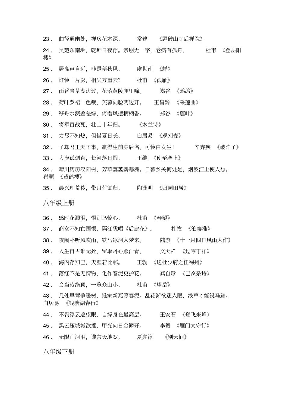 苏教版初中古诗词文必背名句_第2页