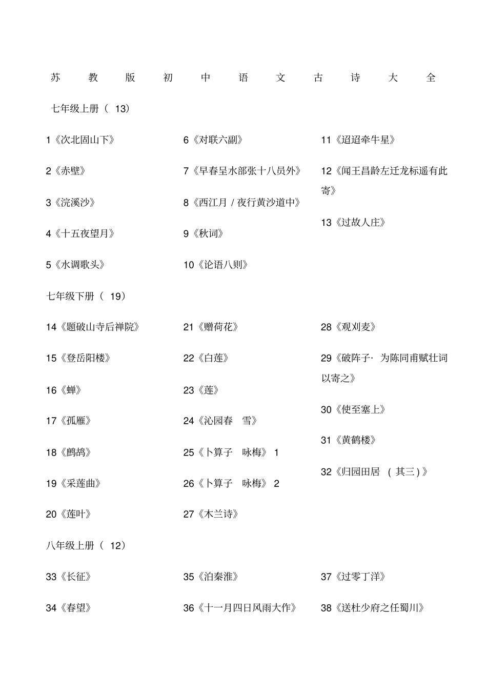 苏教版初中语文古诗大全_第1页