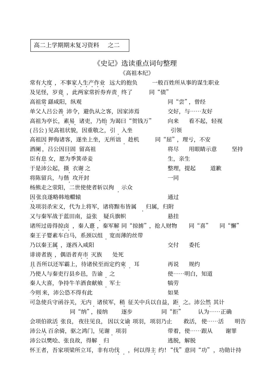 苏教版史记选读文言文重点词句整理王版_第1页