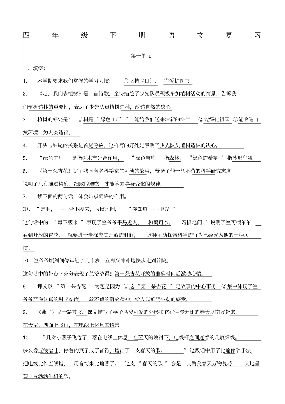 苏教版四年级下册语文复习资料_第1页