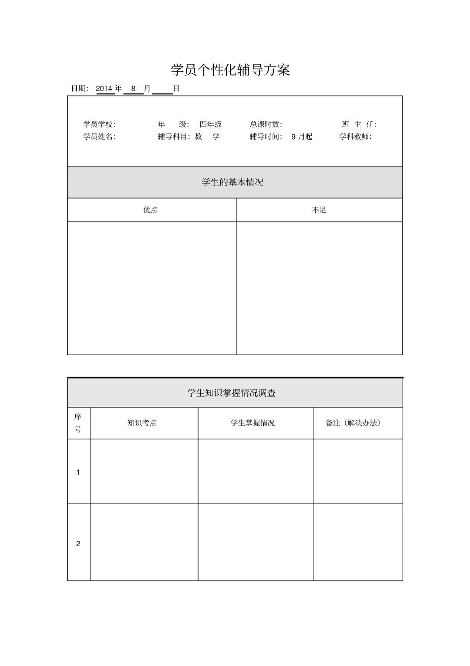苏教版四年级数学个性化辅导方案_第1页