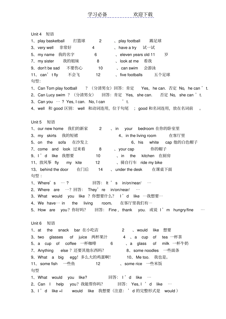 苏教版四年级英语上册复习提纲_第2页