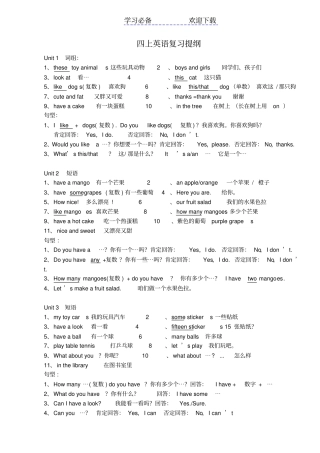 苏教版四年级英语上册复习提纲