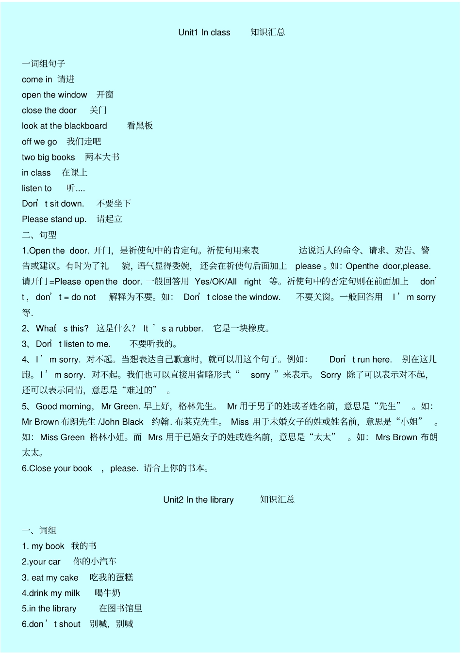 苏教版小学三年级下册英语单词、语句、重点知识、练习汇总_第1页