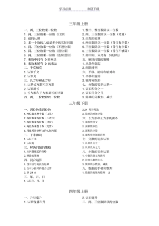 苏教版小学三至六年级数学知识点提纲