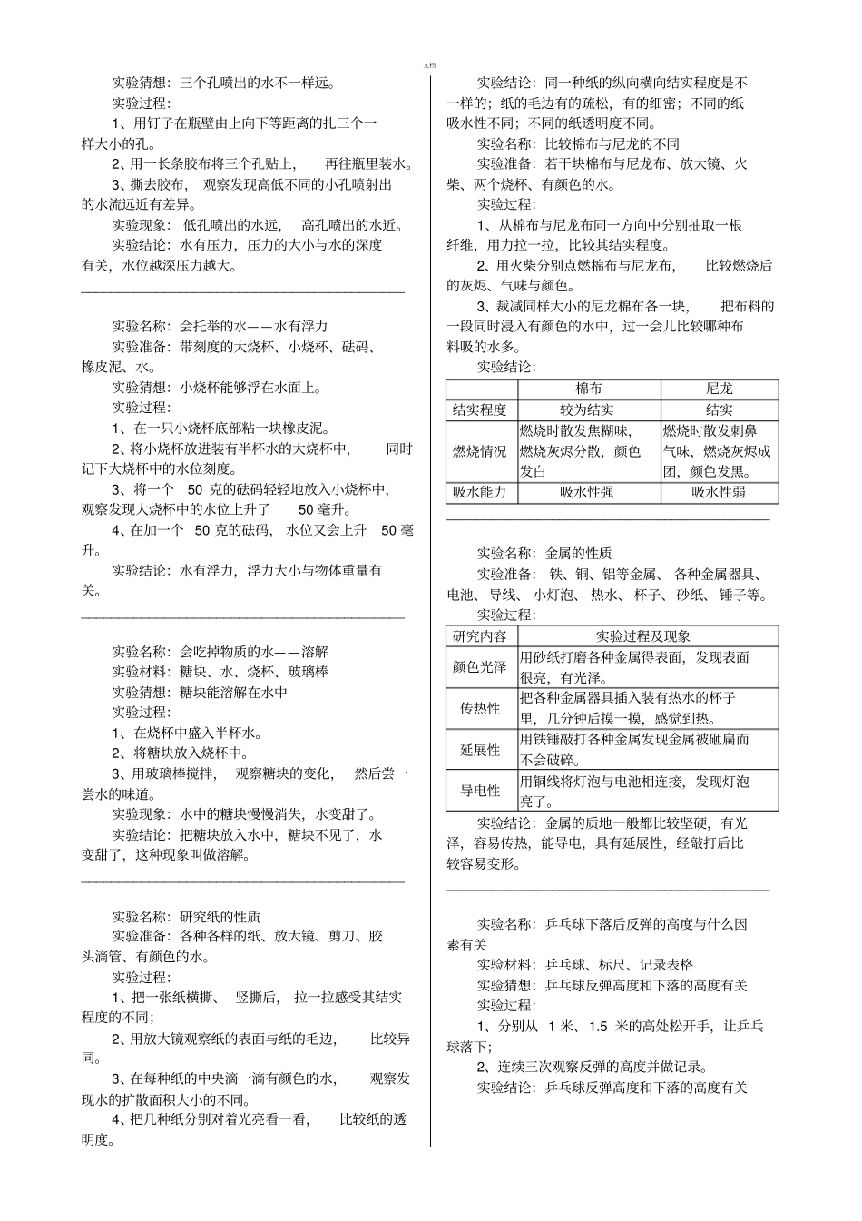 苏教版小学科学三年级上册全册试验报告参考资料_第2页