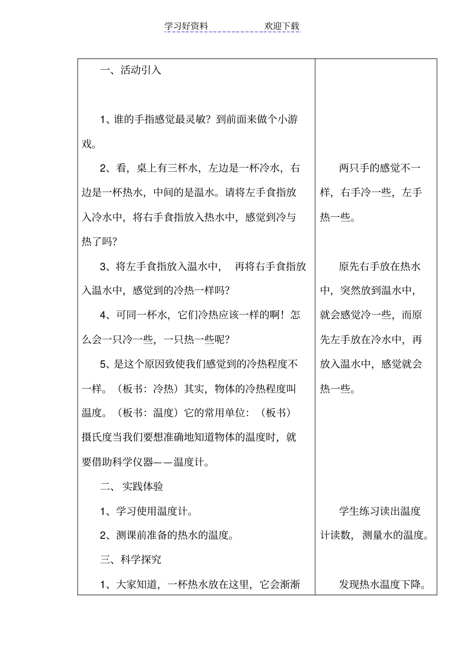 苏教版小学科学四年级上册冷热与温度教学设计_第2页