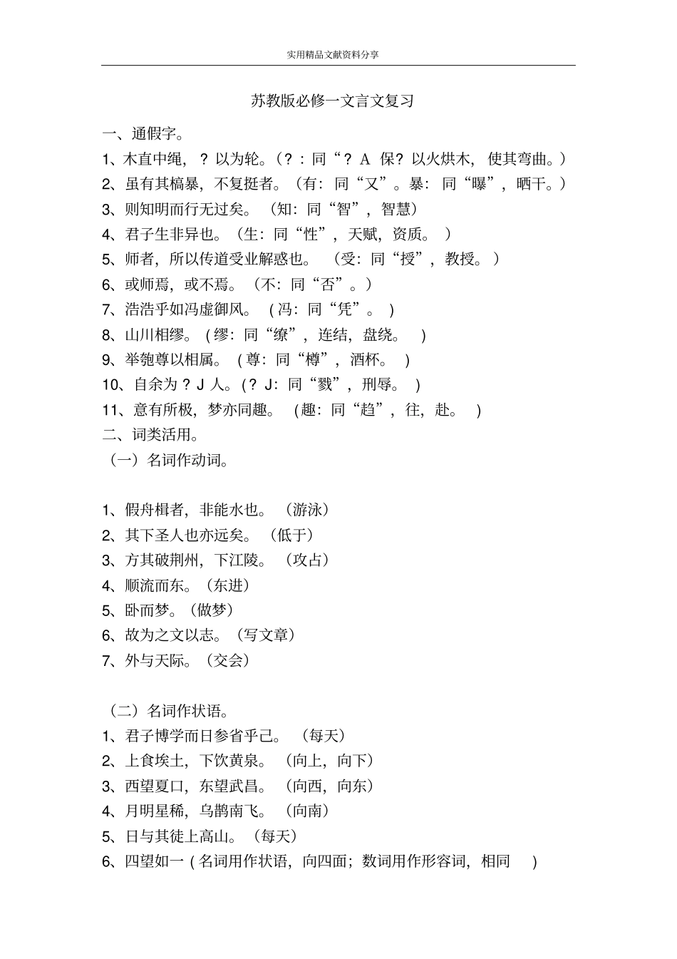 苏教版必修一文言文复习_第1页