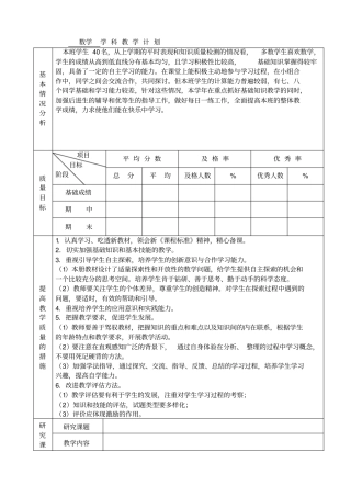 苏教版数学五年级下册教学计划表格式