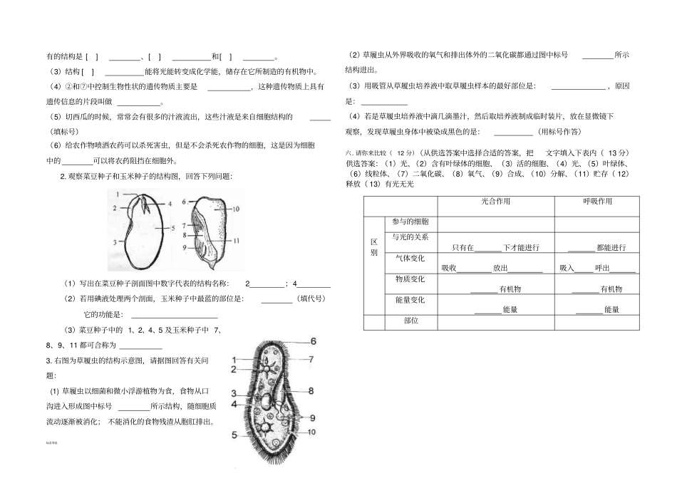 苏教版生物七上期末测试题_第3页