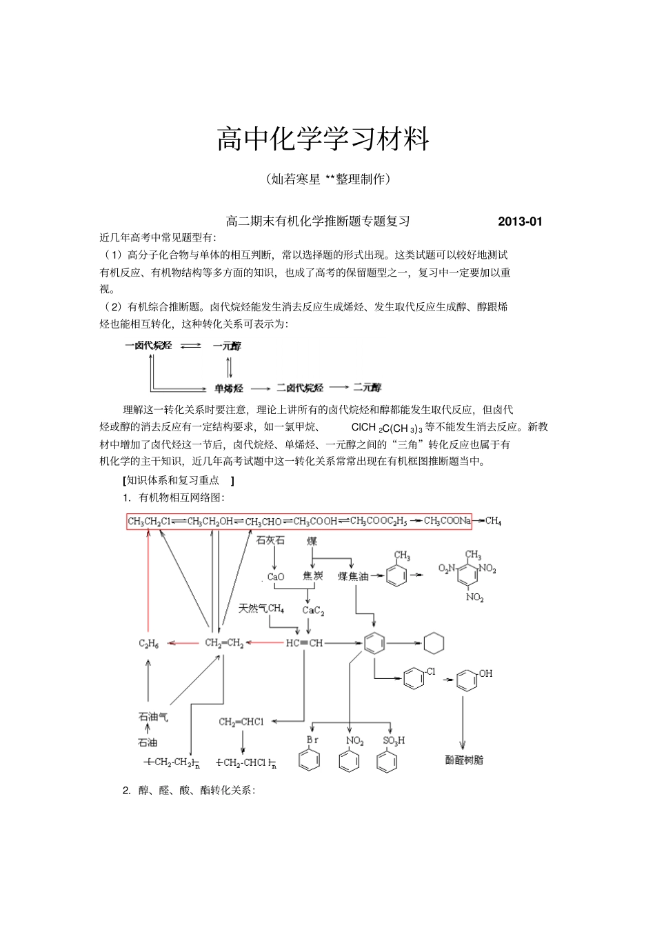 苏教版高中化学选修五高二期末有机化学推断题专题复习-0x_第1页