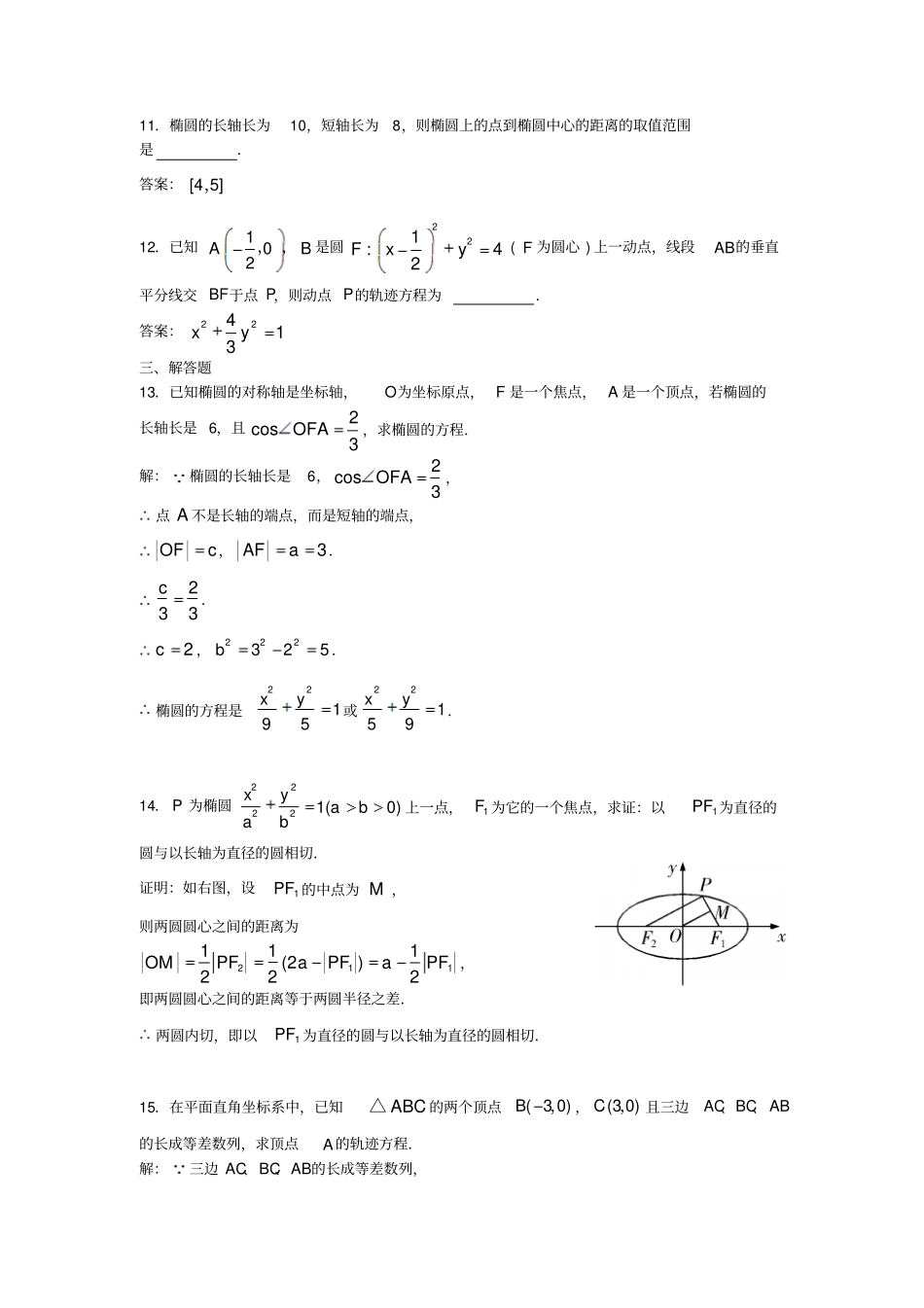 苏教版高中数学选修1：2椭圆测试选修2—1_第3页