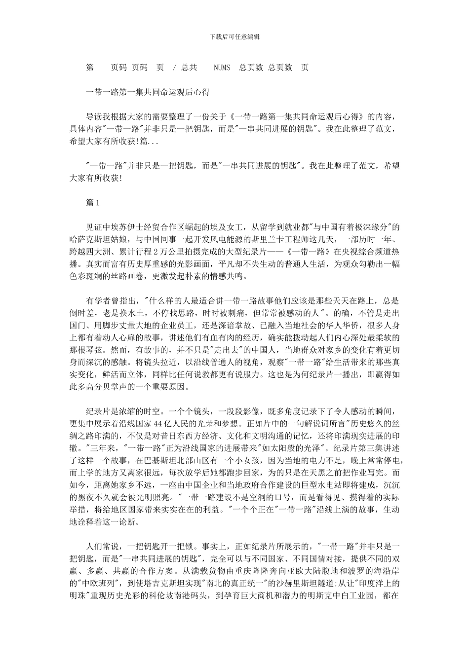 2024年一带一路第一集共同命运观后心得_第1页