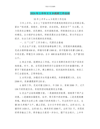 2024年上半年XX乡政府工作总结