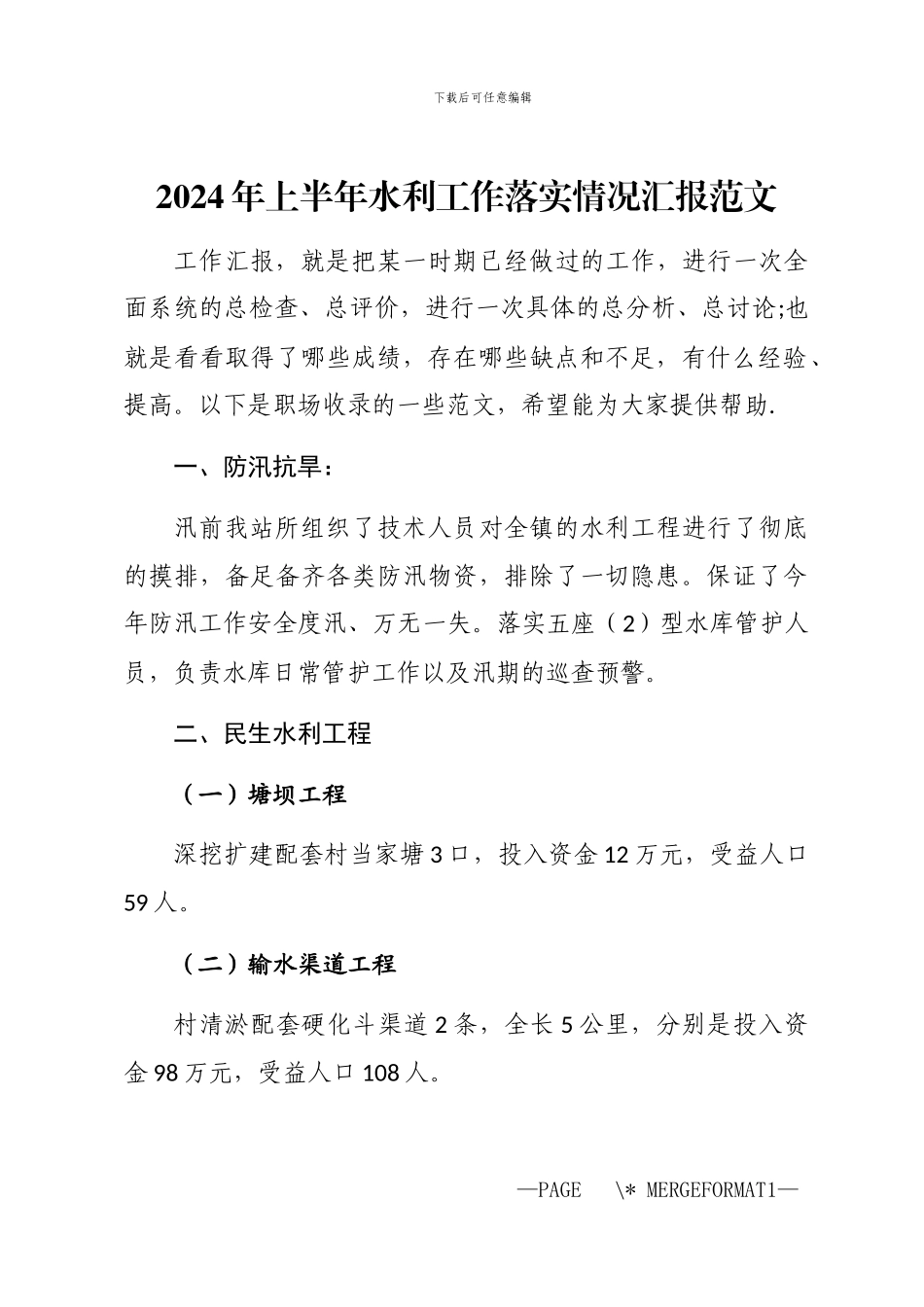 2024年上半年水利工作落实情况汇报_第1页