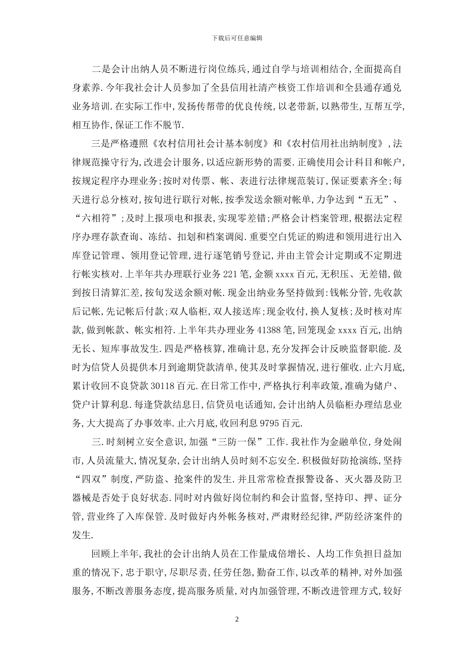 2024年上半年会计出纳个人总结范文_第2页