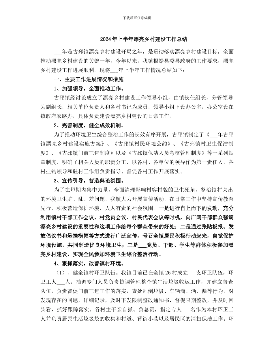 2024年上半年美丽乡村建设工作总结_第1页