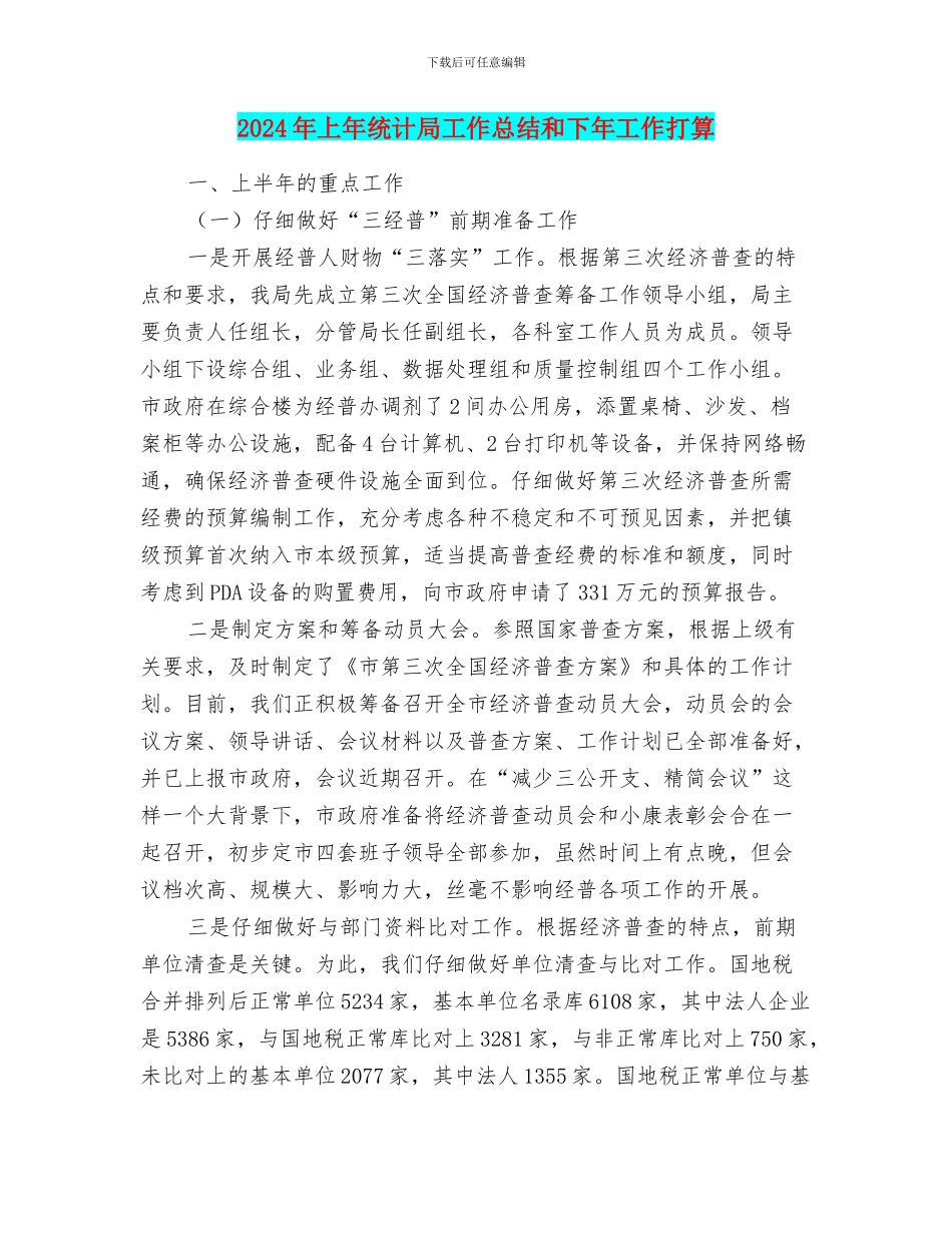 2024年上年统计局工作总结和下年工作打算_第1页