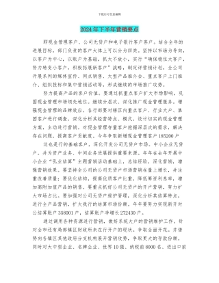 2024年下半年营销要点