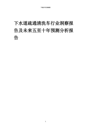 2024年下水道疏通清洗车行业洞察报告及未来五至十年预测分析报告