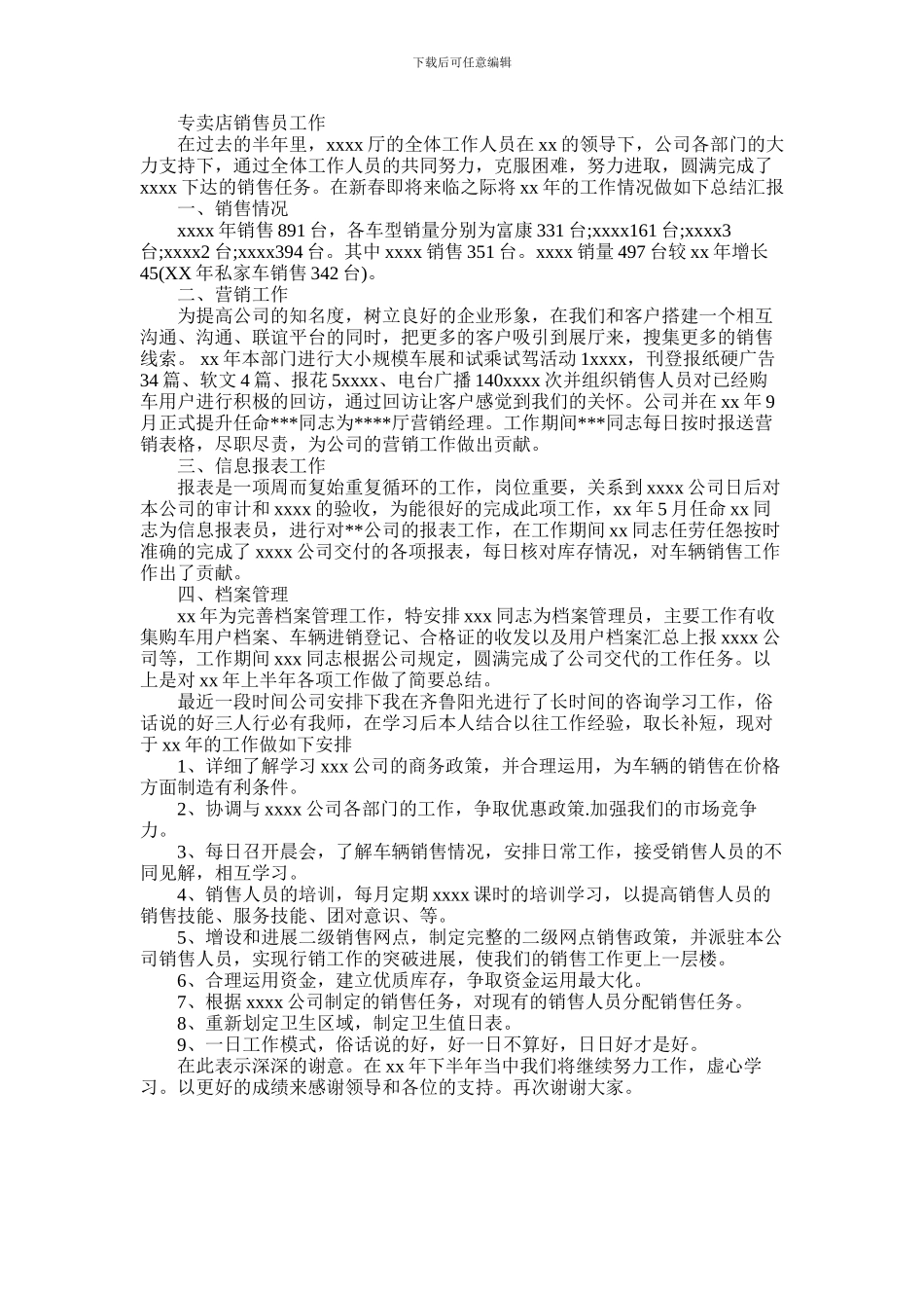 2024年专卖店销售员工作总结_第1页