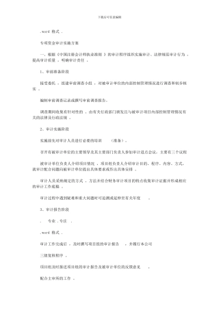 2024年专项资金审计实施计划实施方案