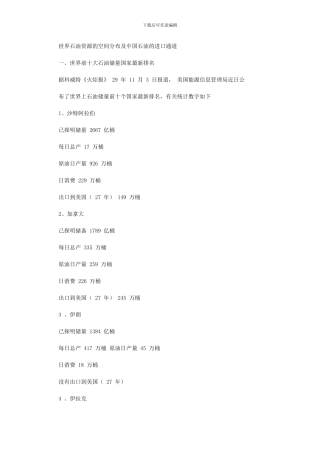 2024年世界石油资源空间分布及石油进口通道