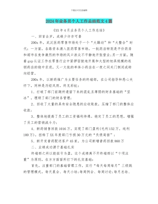 2024年业务员个人工作总结范文4篇