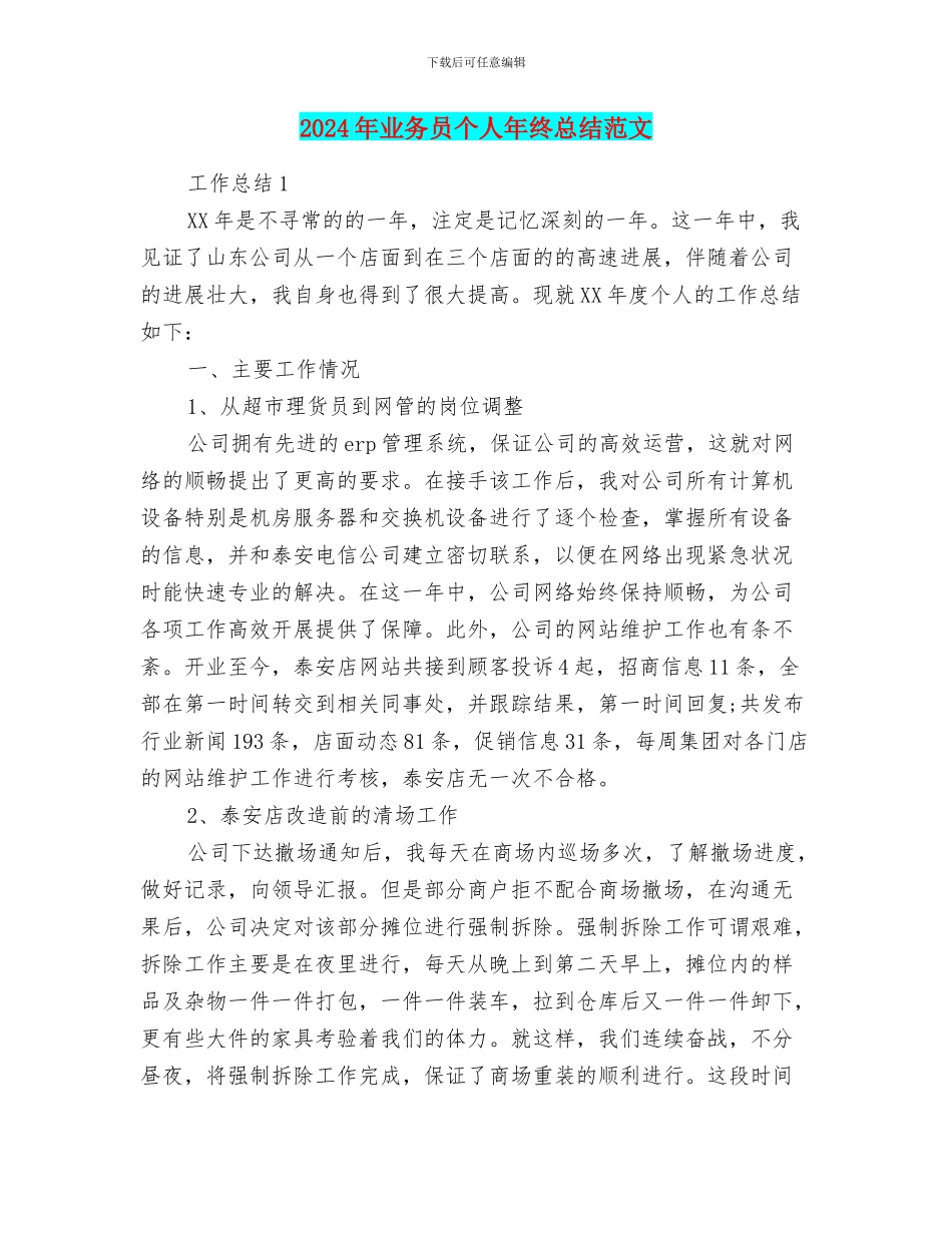 2024年业务员个人年终总结范文_第1页