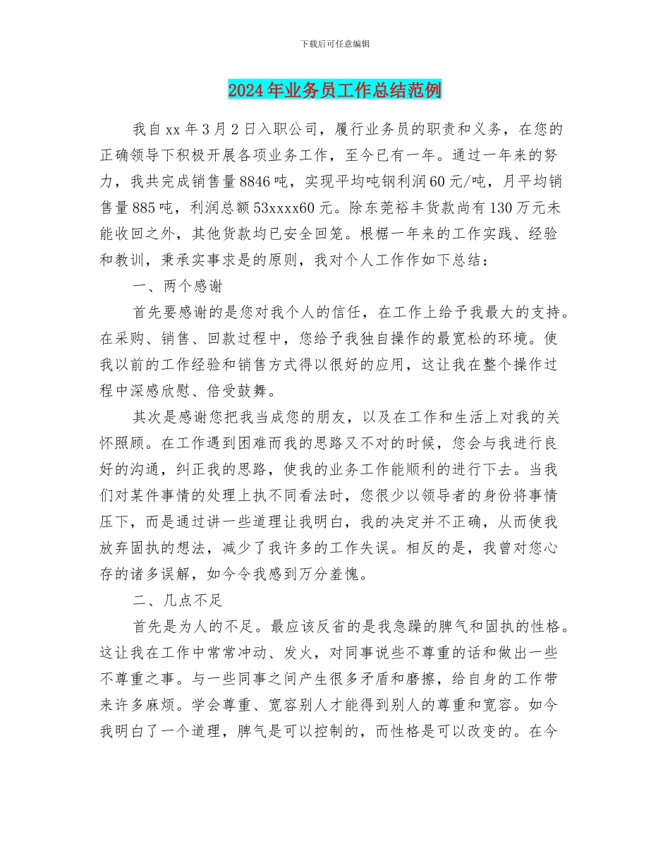 2024年业务员工作总结范例_第1页