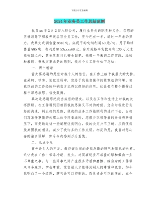 2024年业务员工作总结范例