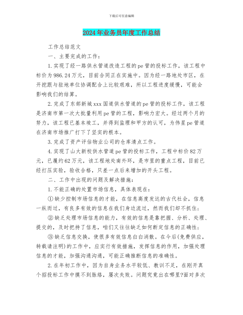 2024年业务员年度工作总结_第1页