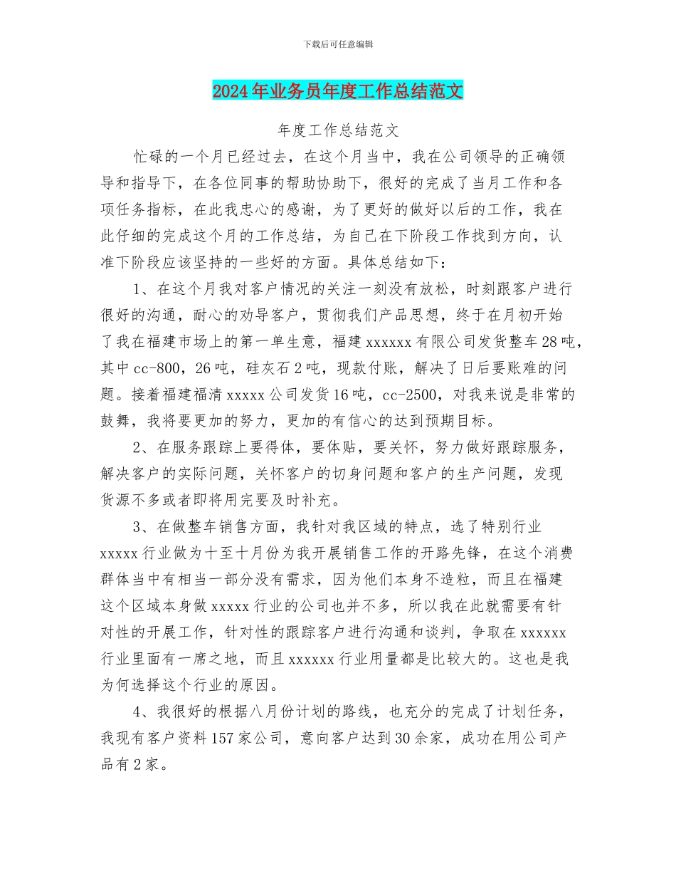 2024年业务员年度工作总结范文_第1页