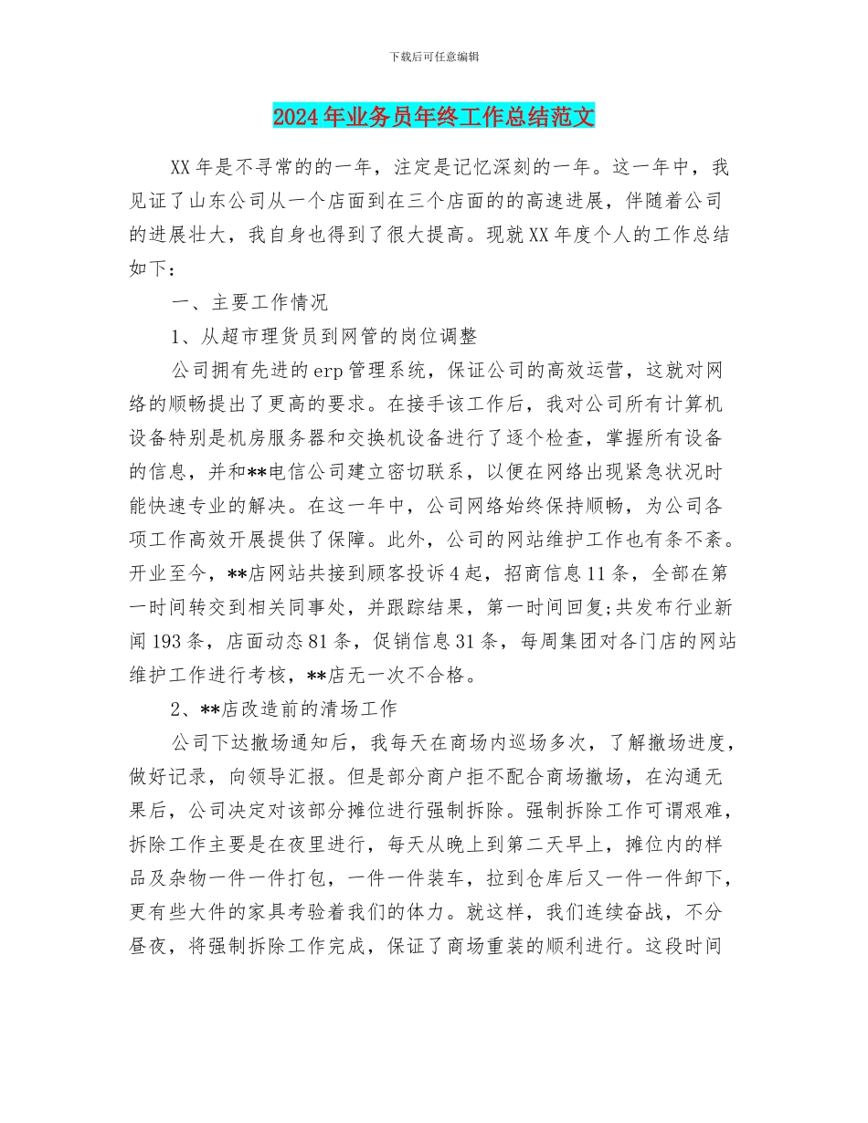 2024年业务员年终工作总结范文_第1页