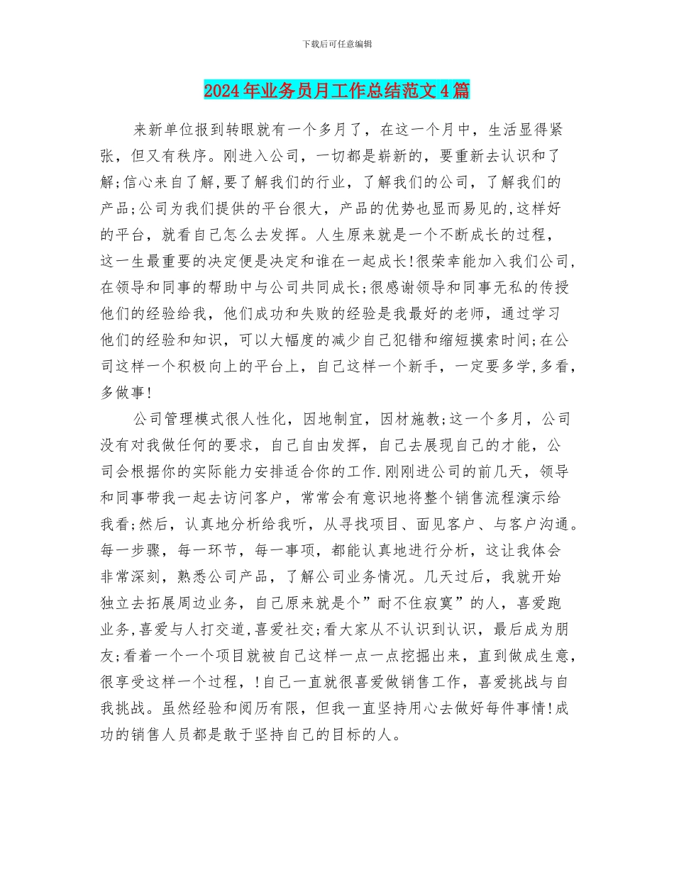 2024年业务员月工作总结范文4篇_第1页