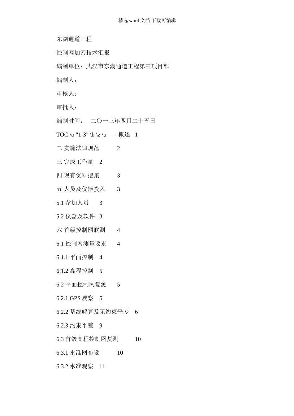 2024年东湖通道新项目工程控制点加密关键技术报告新版_第1页